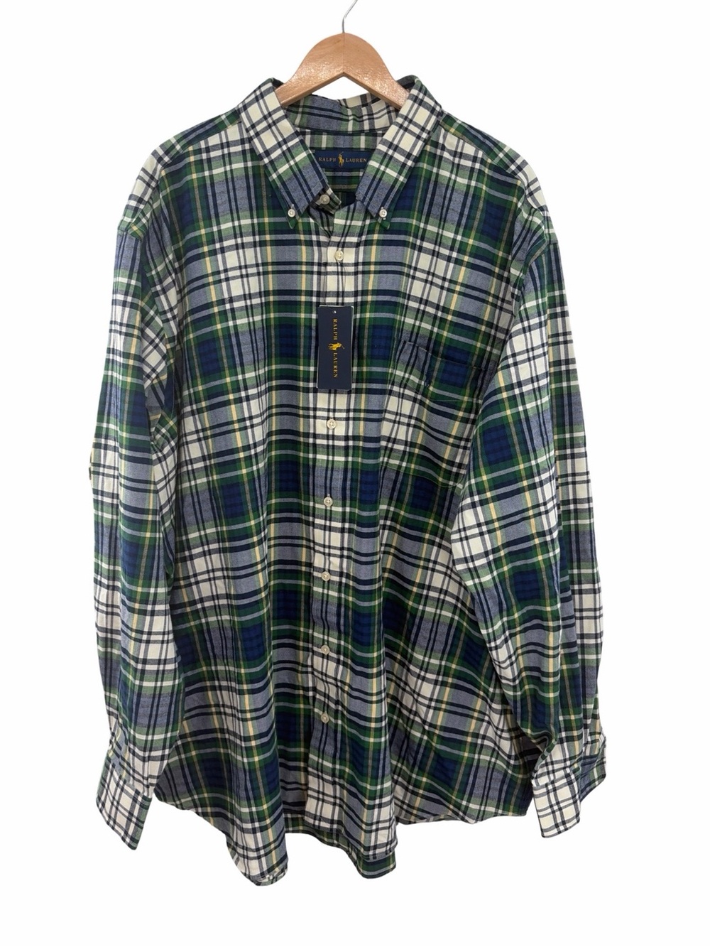 Ralph Lauren Men’s Tartan Plaid Navy Green Button Down Shirt Size 3XB NWT